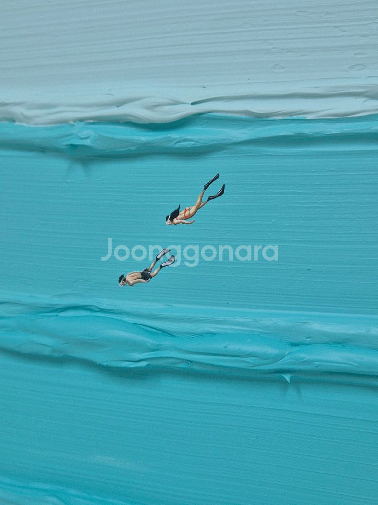바다속으로 두꺼운 질감 그림 인테리어 액자 유화 포스터--5