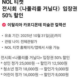 NOL 티켓 전시회 나폴리를 거닐다 입장권 50% 할인