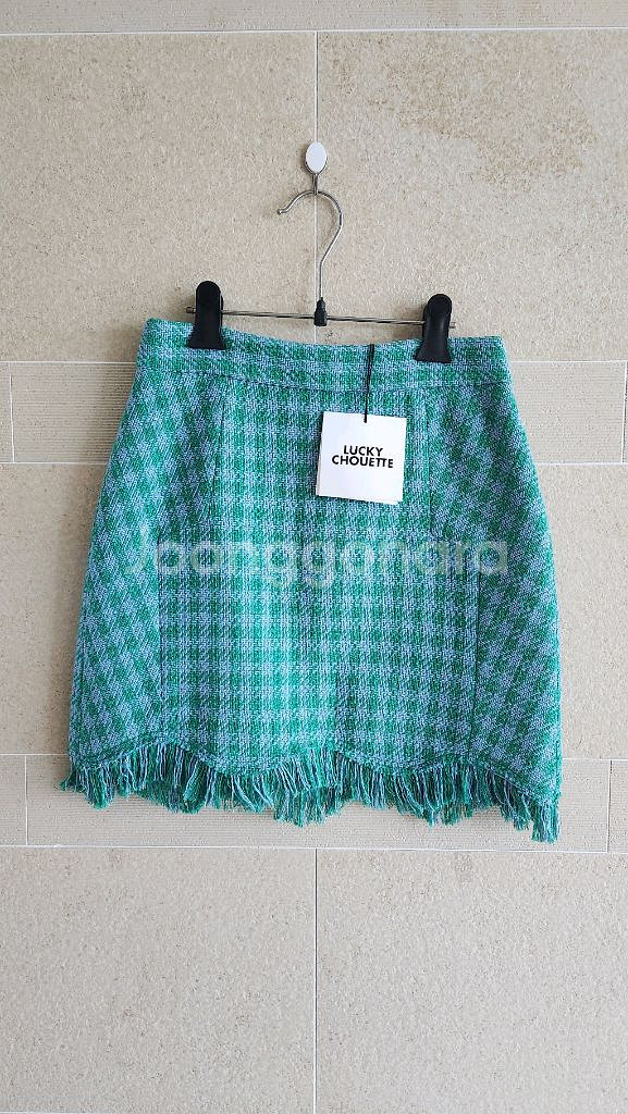 럭키슈에뜨 그린 체크 미니 스커트 36--0
