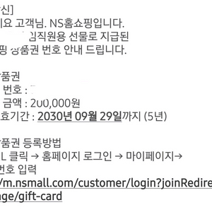 NS홈쇼핑 20만원권
