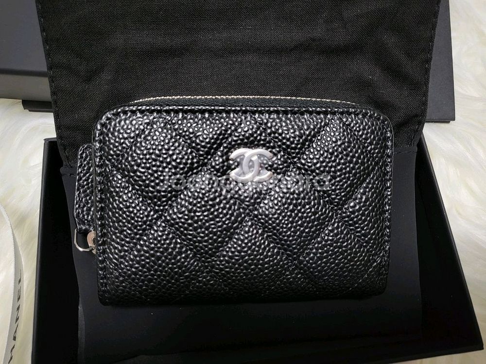 샤넬 지퍼돌이 카드지갑 블랙 캐비어 은장--2