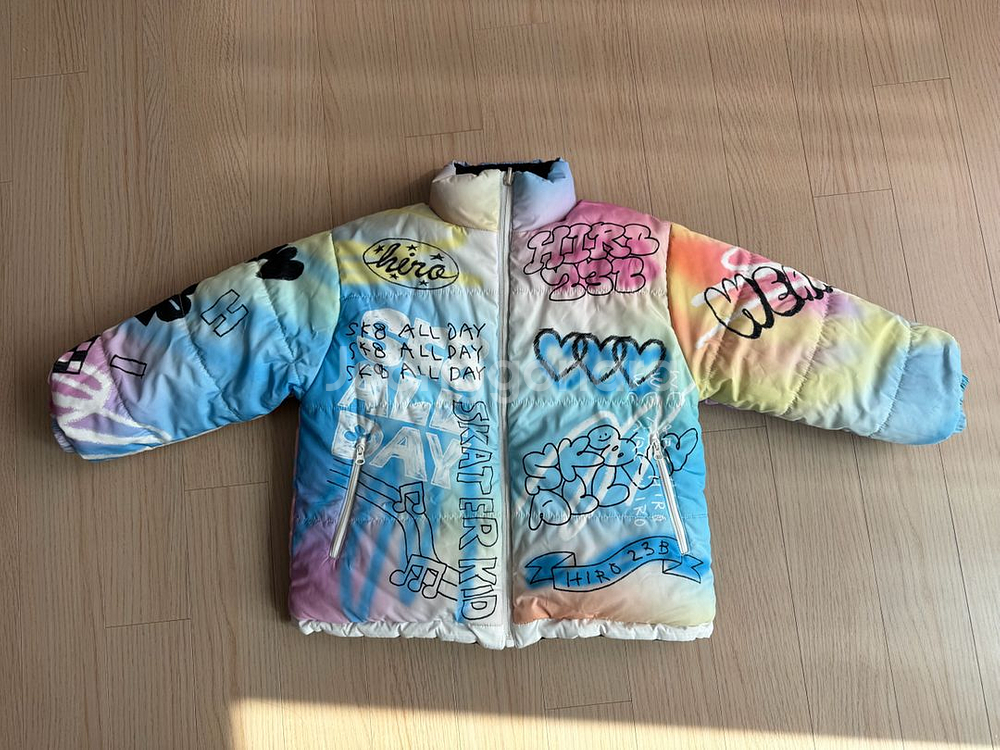 히로 리버시블 블랙 드로잉패딩 120사이즈--0