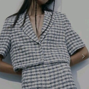 ZARA 자라 스트럭처 트위드 크롭 반팔 자켓
