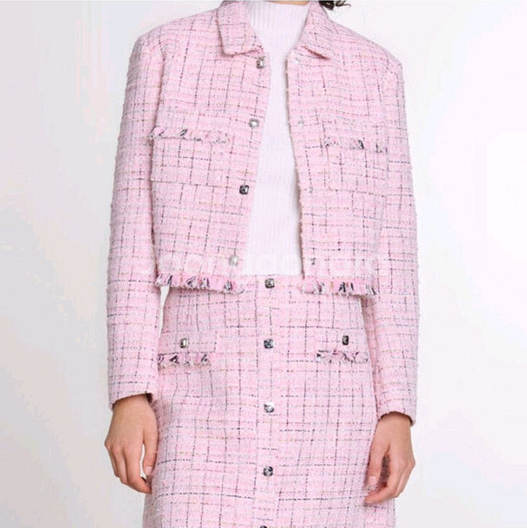 마쥬 maje 트위드 핑크 크롭 자켓--1