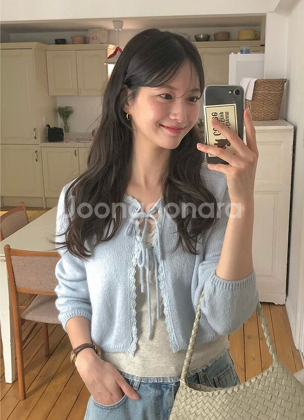 <(택0,새상품) 레이스 리본 알파카 가디건 팔아요!!--1