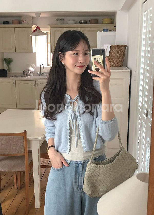 <(택0,새상품) 레이스 리본 알파카 가디건 팔아요!!--0