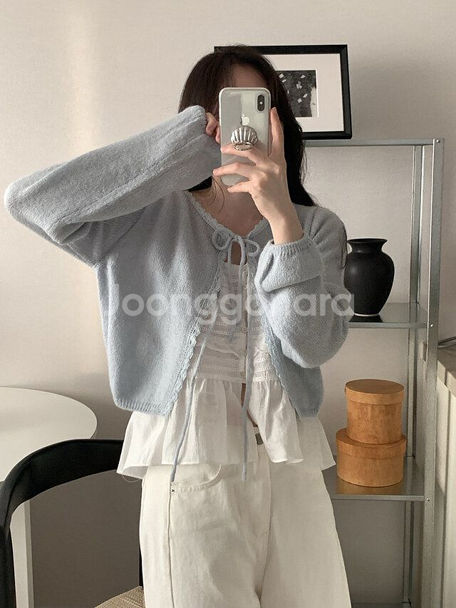 <(택0,새상품) 레이스 리본 알파카 가디건 팔아요!!--7