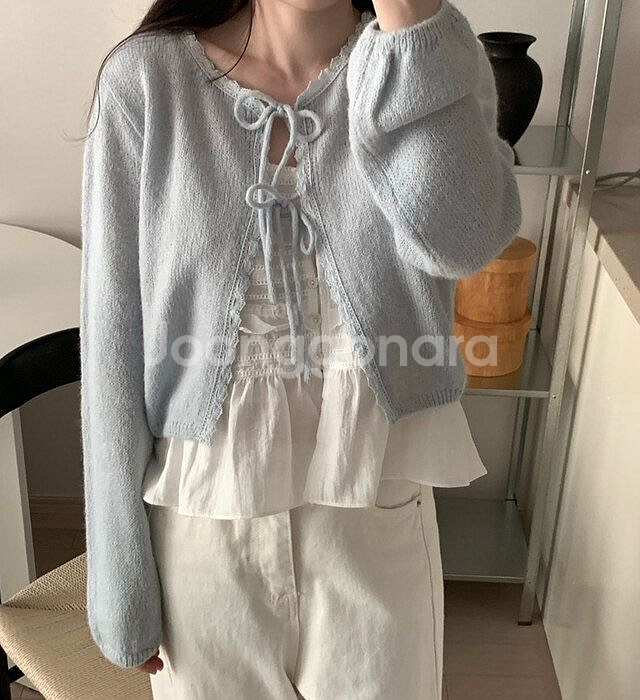 <(택0,새상품) 레이스 리본 알파카 가디건 팔아요!!--3