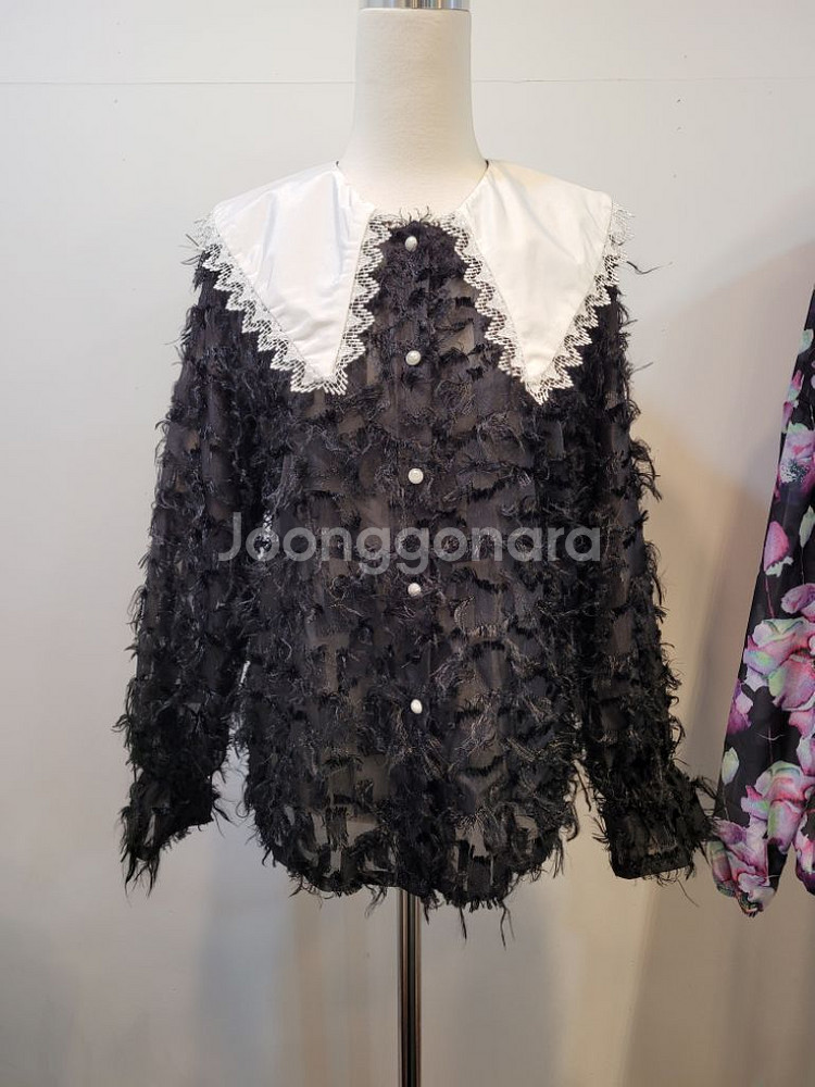 미친세일 자수카라 시스루 블라우스--0