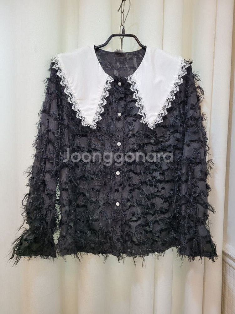 미친세일 자수카라 시스루 블라우스--1