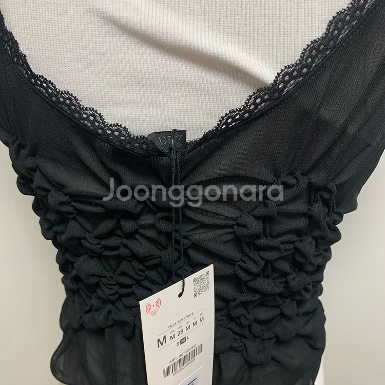 자라 블랙 레이스업 블라우스 리본 셔링탑 레이어드 나시--7