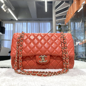 샤넬 클래식 램스킨 플랩백 코랄레드/금장 12번대