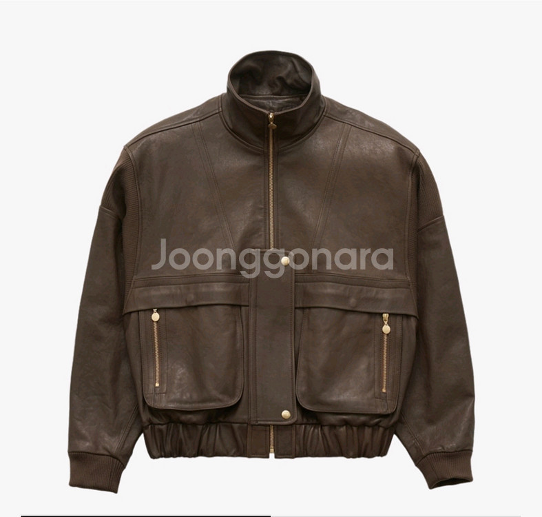 파르벵 콩테 립 밑단 가죽 점퍼 레더 자켓 브라운--0
