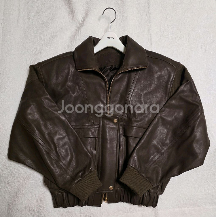 파르벵 콩테 립 밑단 가죽 점퍼 레더 자켓 브라운--7
