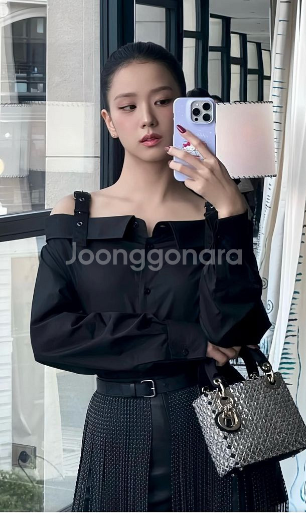 정품 디올 블랙 코튼100 포플린 오프숄더 셔츠 38--6