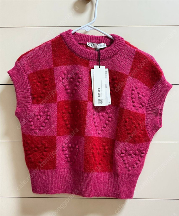 자라 핑크 하트 니트 베스트 S 새상품--3