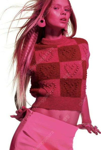 자라 핑크 하트 니트 베스트 S 새상품--1