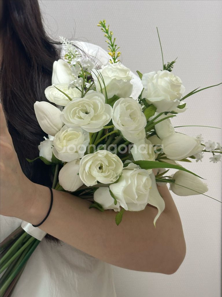 화이트 조화부케 웨딩촬영부케--4