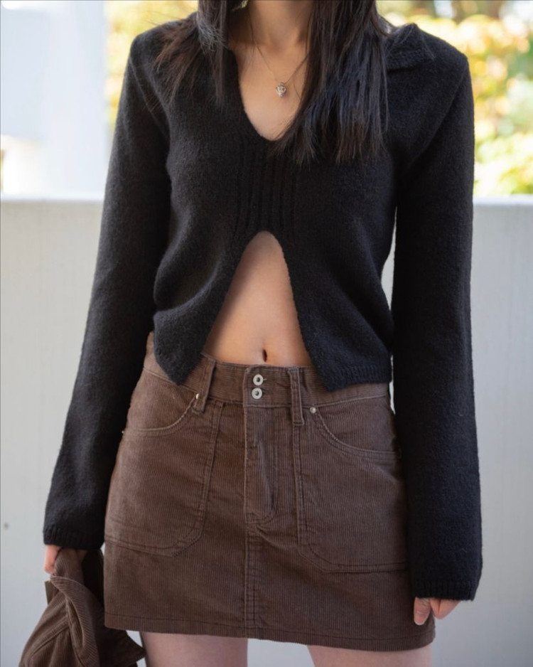 (새상품) 애즈온 코듀로이 스커트 챠콜 S 이미지