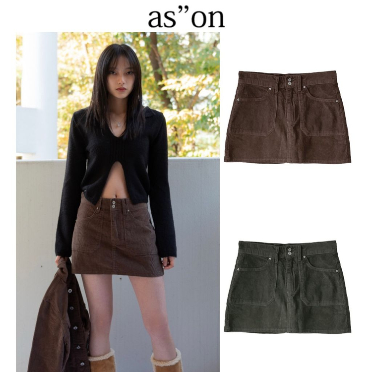 (새상품) 애즈온 코듀로이 스커트 챠콜 S 이미지