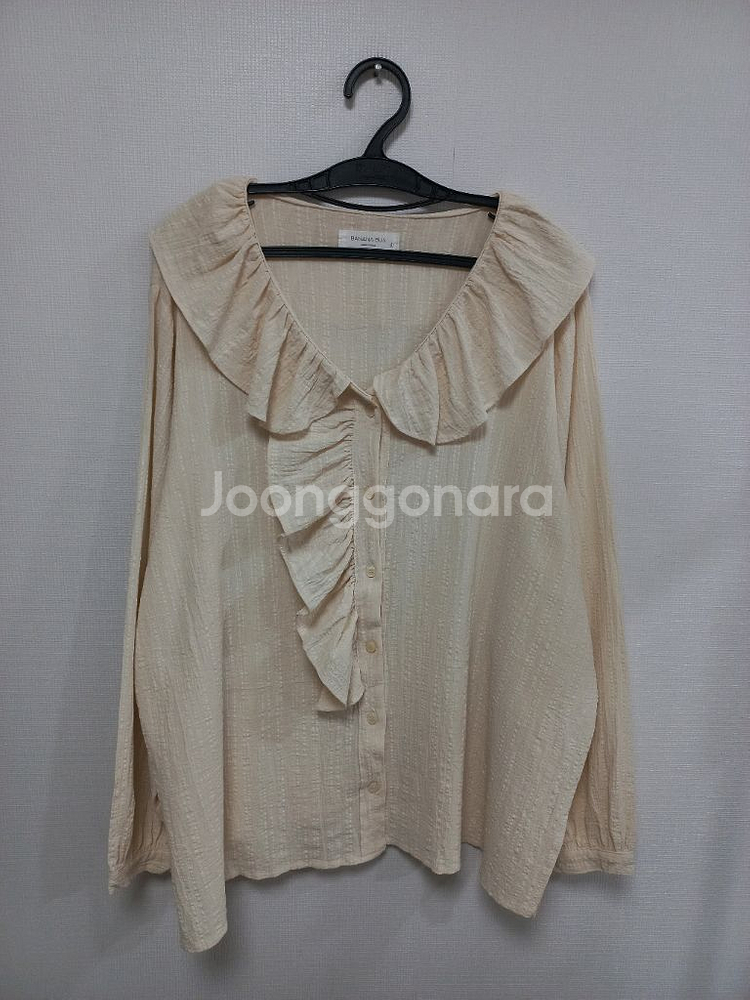 빅사이즈 프릴카라 블라우스 연베이지--0