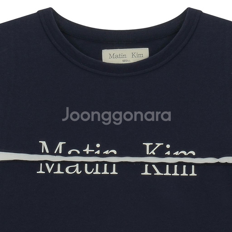 마뗑킴 로고 커티드 크롭 탑 반팔 티셔츠 네이비--5