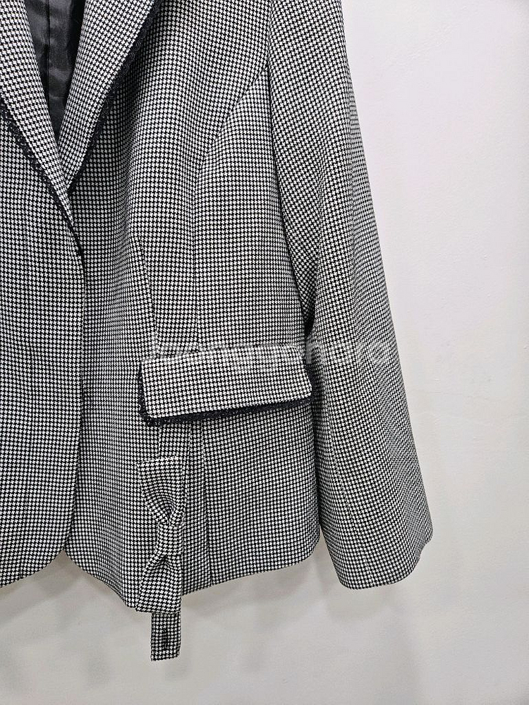 Japanese Vintage 체크무늬 카라레이스 자켓--3