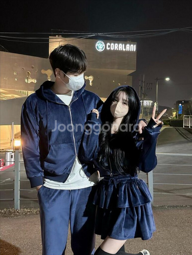 메이윤 제작 벨벳 양면 극세사 후드집업 스커트 세트--0