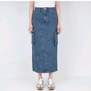 게스 여성 청치마 카고 롱 스커트 다크블루