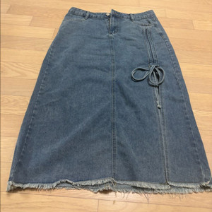 청 데님 스커트 컷팅 밑단 묶음 디테일 (XL)