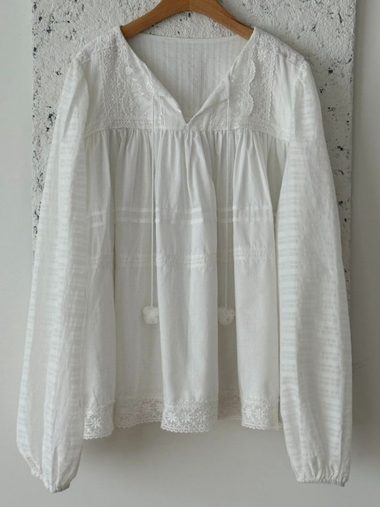 바이씨니 제작 방울 레이스 블라우스 아이보리F 새상품 이미지