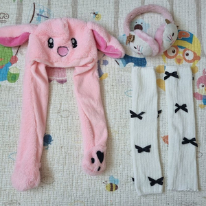 겨울용 털토끼 모자와 고양이 귀마개, 무릎토시 워머