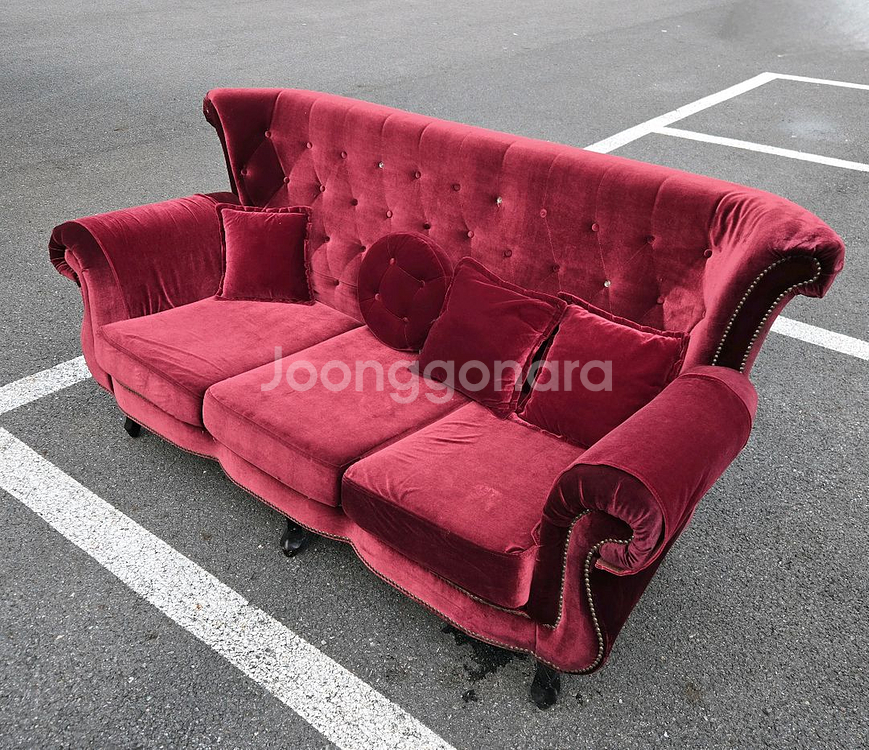 옛날 벨벳 소파 3인--0