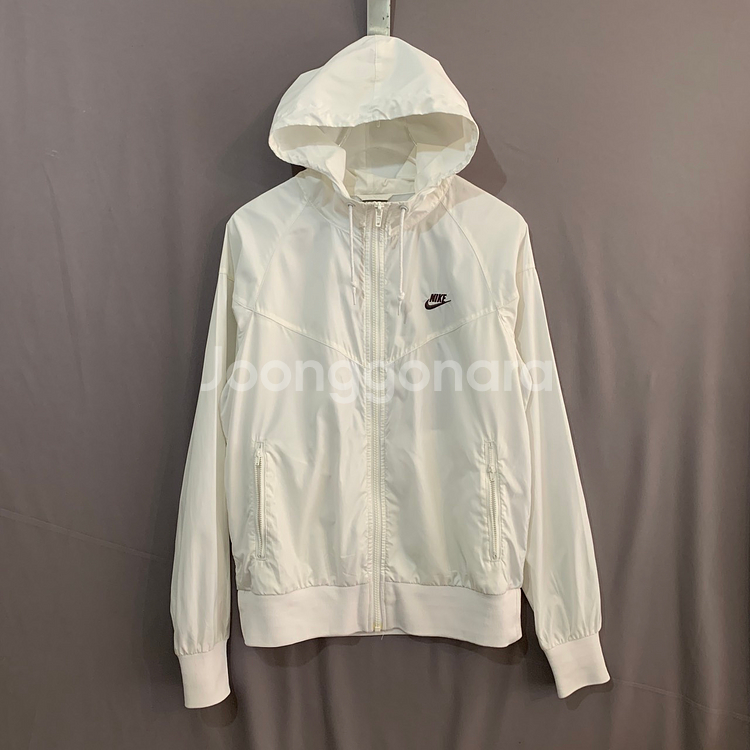 XL 나이키 우먼스 화이트 윈드러너 바람막이 후드 자켓--0