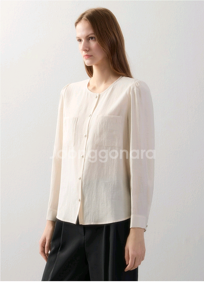 쉬즈미스 셔링 라운드넥 블라우스--4