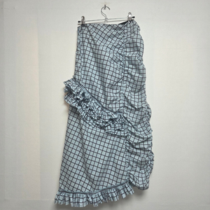 마르니 체크 무늬 비대칭 러플 스커트 스카이블루(S)