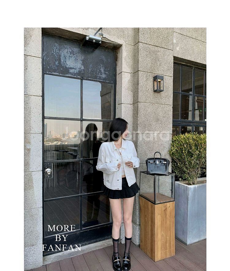자수 디테일 화이트데님 청 자켓 수입의류--5