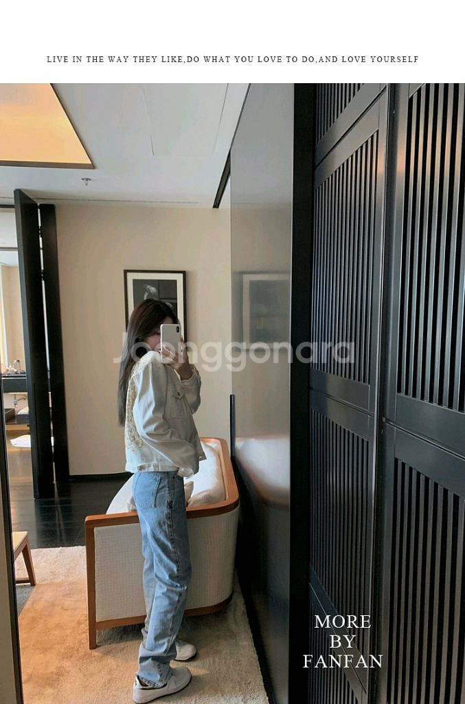 자수 디테일 화이트데님 청 자켓 수입의류--4