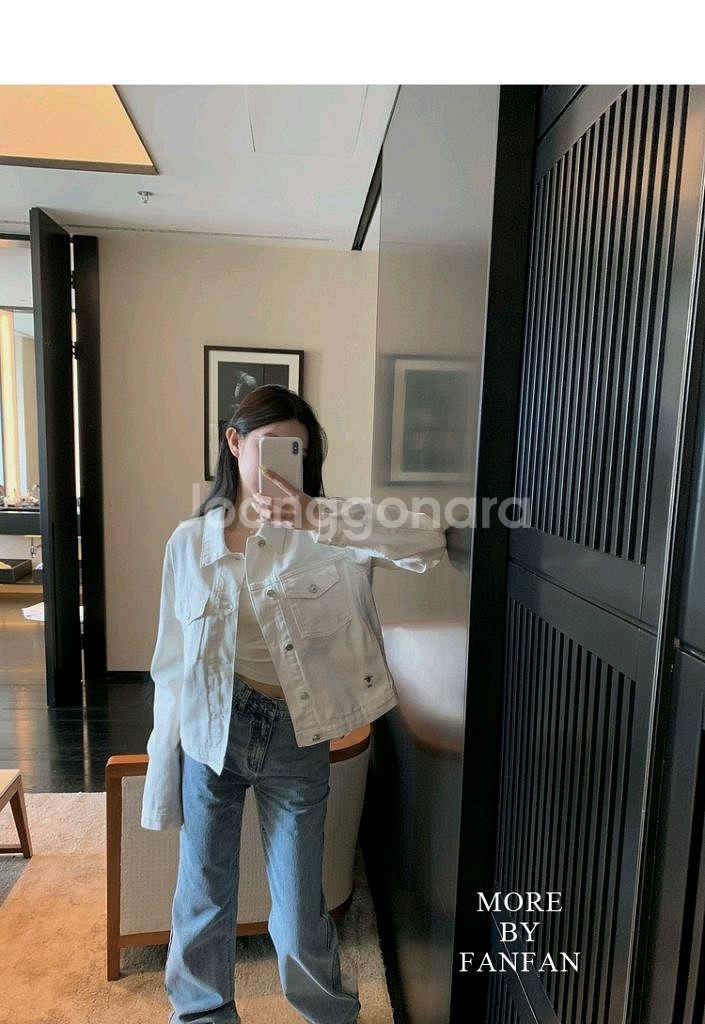 자수 디테일 화이트데님 청 자켓 수입의류--7