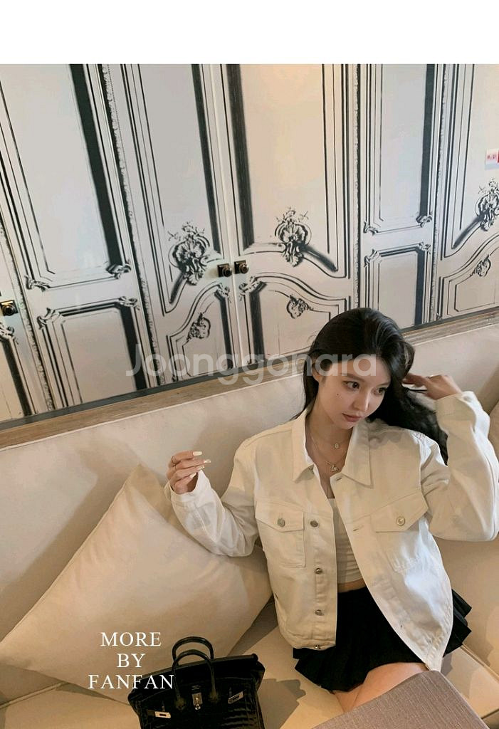 자수 디테일 화이트데님 청 자켓 수입의류--8