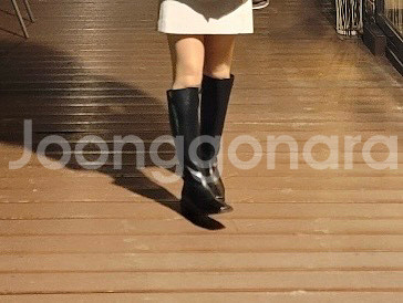 로그 천연 소가죽 스퀘어코 롱부츠 230mm--1