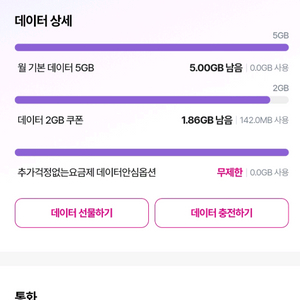 LG데이터 1기가 2000원 2기가 3600원