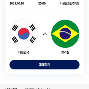 최저가) 대한민국 vs 브라질 친선경기 2등석A 4연석