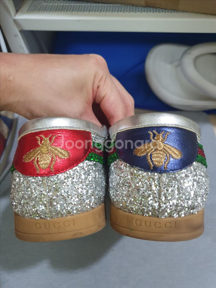 구찌 파라체르 실버 글리터 스니커즈--3