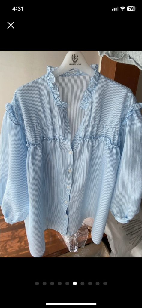 자라 핀스트라이프 프릴 블라우스--5