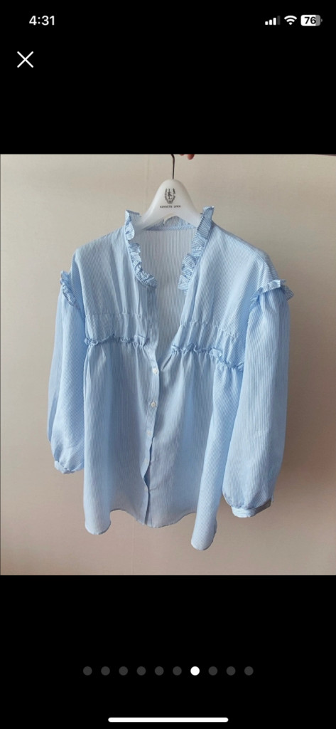 자라 핀스트라이프 프릴 블라우스--6