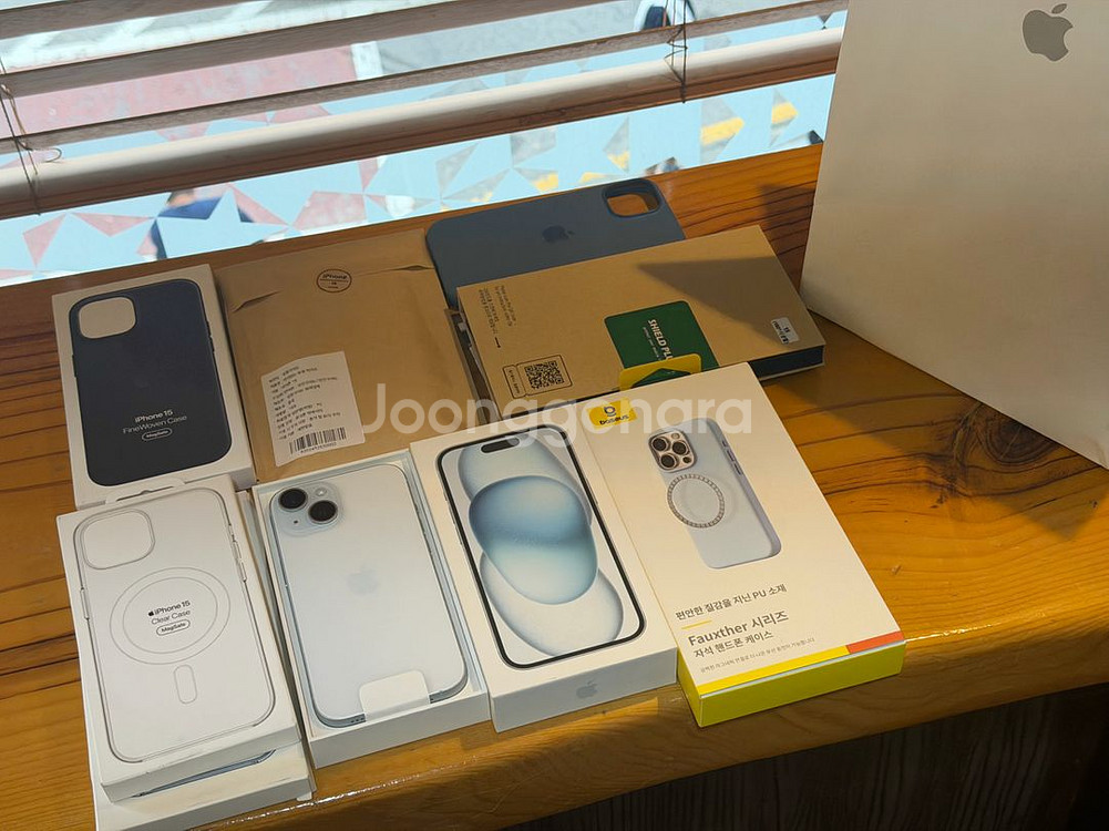 아이폰15 블루 128GB 배터리 100%+정품케이스--1