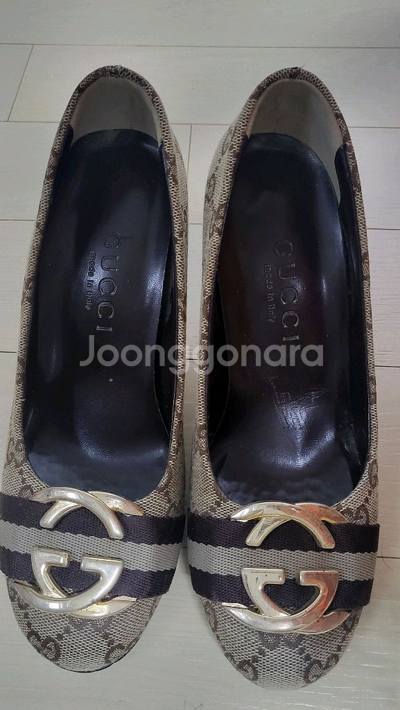 구찌 로고 브라운 펌프스 힐 220--0