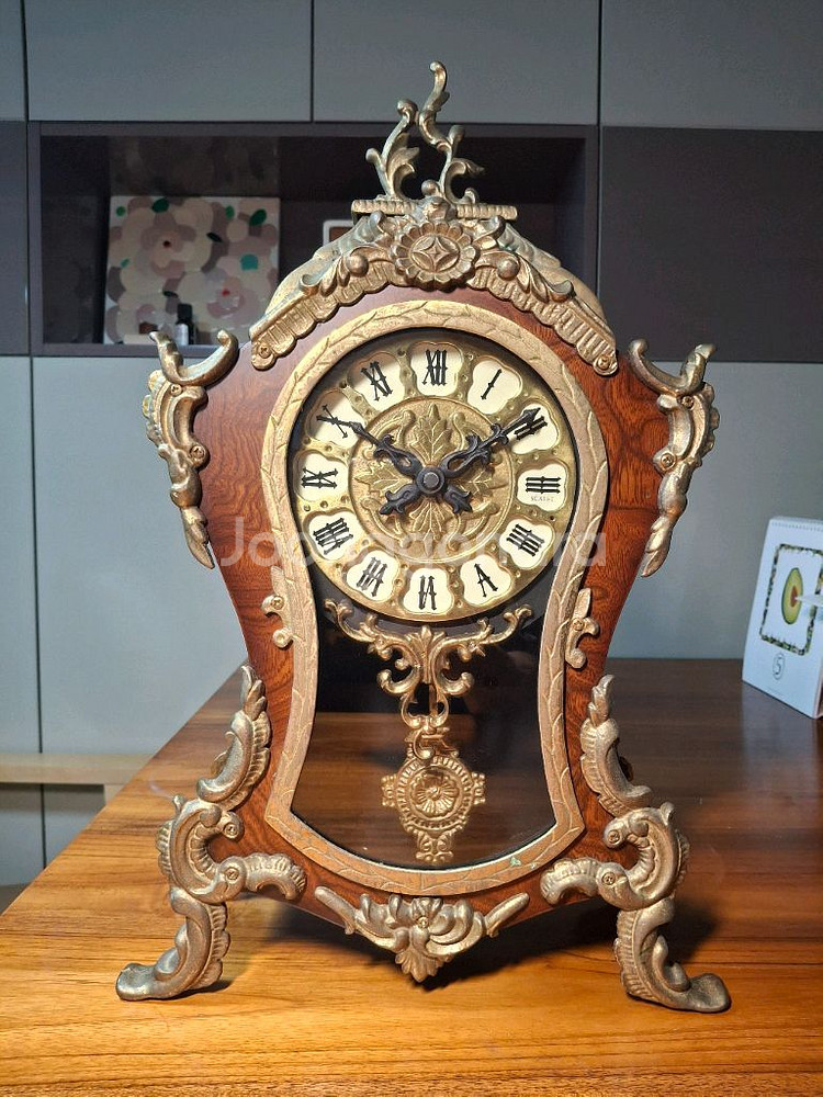 클래식 앤틱 시계 / 고급 우드 + 황동 장식--0