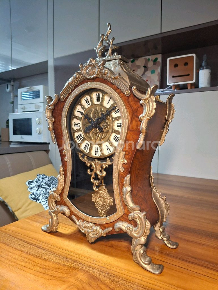 클래식 앤틱 시계 / 고급 우드 + 황동 장식--3